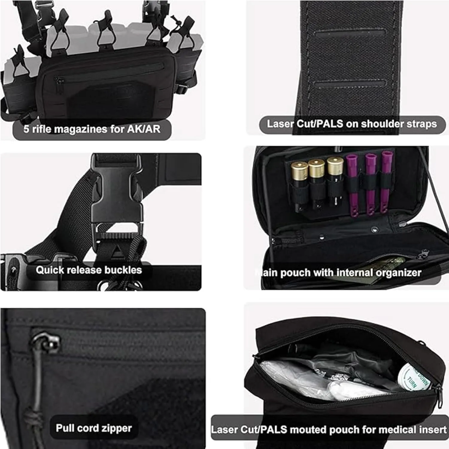 Tactical Chest Mini Rig 1000D Quick Release Multifunctional Tactical Vest Outdoor with Multi-Pockets