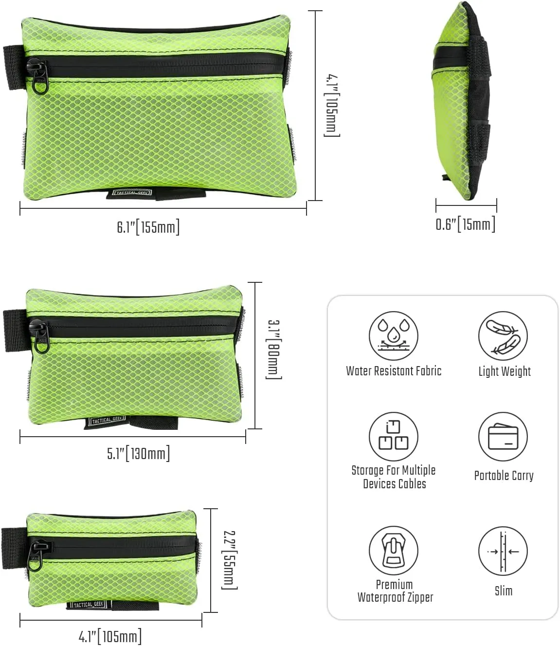 TACTICAL GEEK Storage A5 EDC Storage Pouch Set, Multi-Purpose Molle EDC Gadget Pouch, Multi-Functional Utility Small Tool Pocket,Organiser Divider Small Pouch Organizer for Daily Carry (Lime Green)