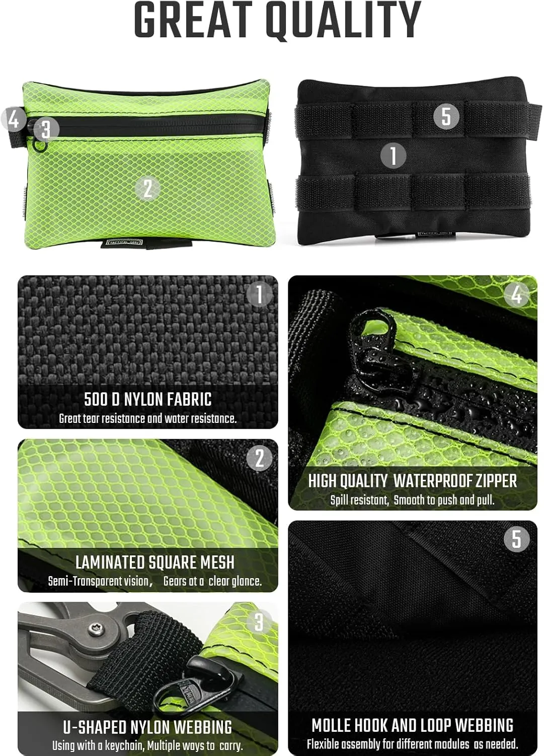 TACTICAL GEEK Storage A5 EDC Storage Pouch Set, Multi-Purpose Molle EDC Gadget Pouch, Multi-Functional Utility Small Tool Pocket,Organiser Divider Small Pouch Organizer for Daily Carry (Lime Green)
