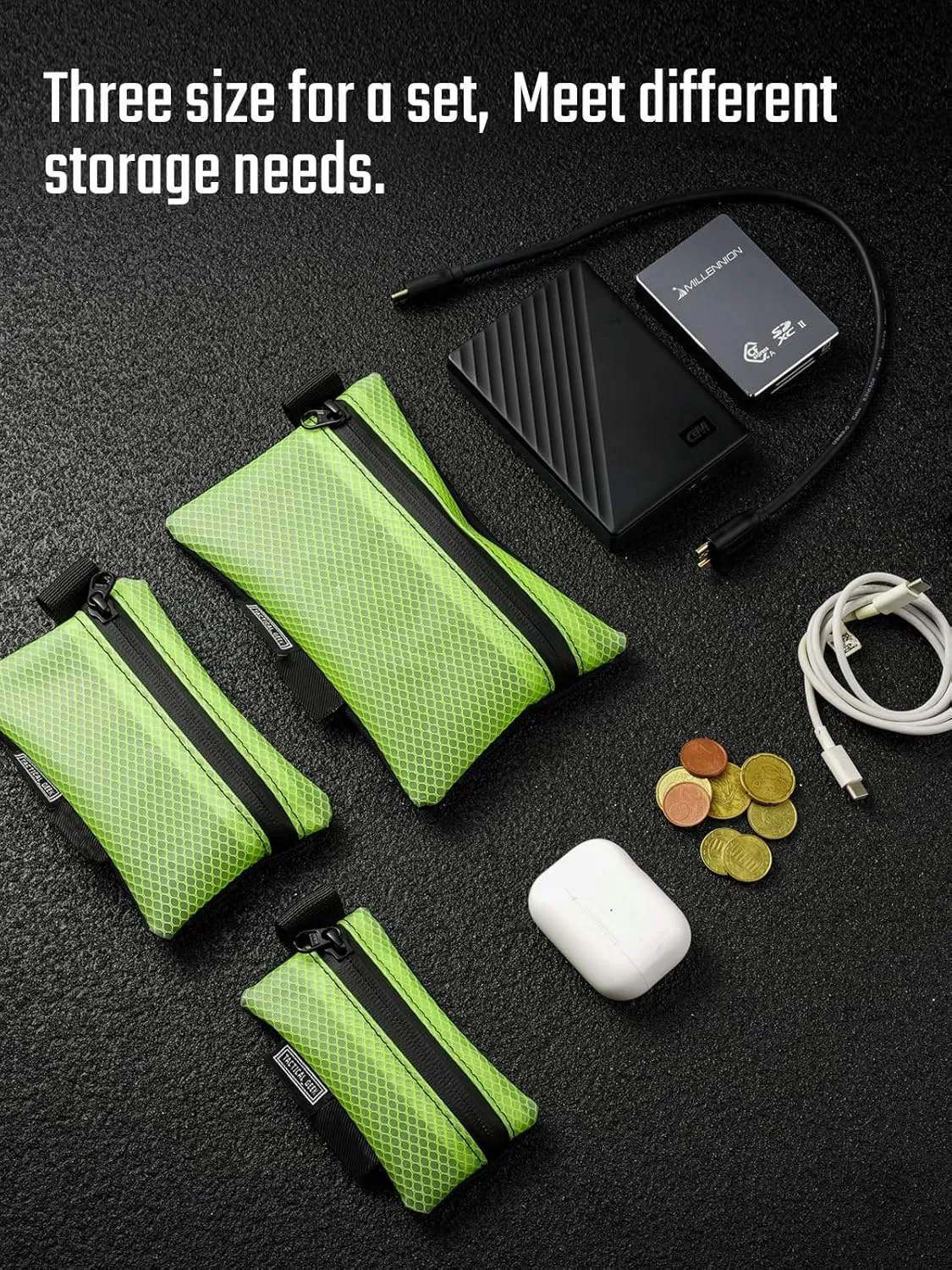 TACTICAL GEEK Storage A5 EDC Storage Pouch Set, Multi-Purpose Molle EDC Gadget Pouch, Multi-Functional Utility Small Tool Pocket,Organiser Divider Small Pouch Organizer for Daily Carry (Lime Green)