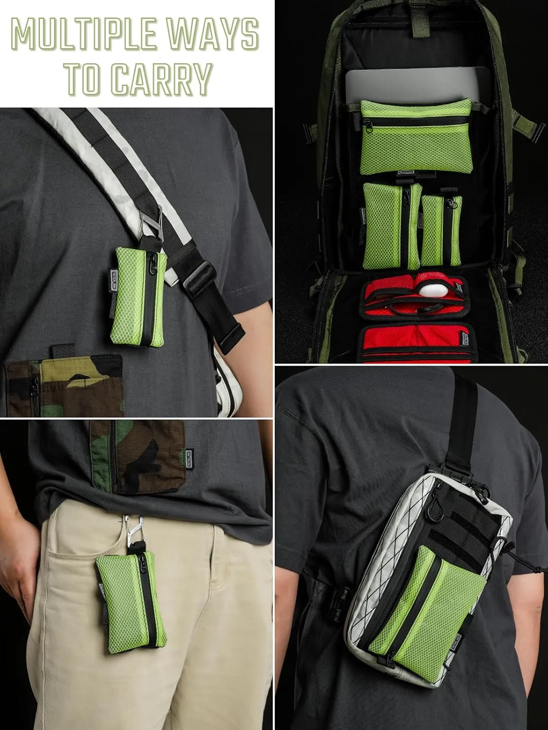 TACTICAL GEEK Storage A5 EDC Storage Pouch Set, Multi-Purpose Molle EDC Gadget Pouch, Multi-Functional Utility Small Tool Pocket,Organiser Divider Small Pouch Organizer for Daily Carry (Lime Green)