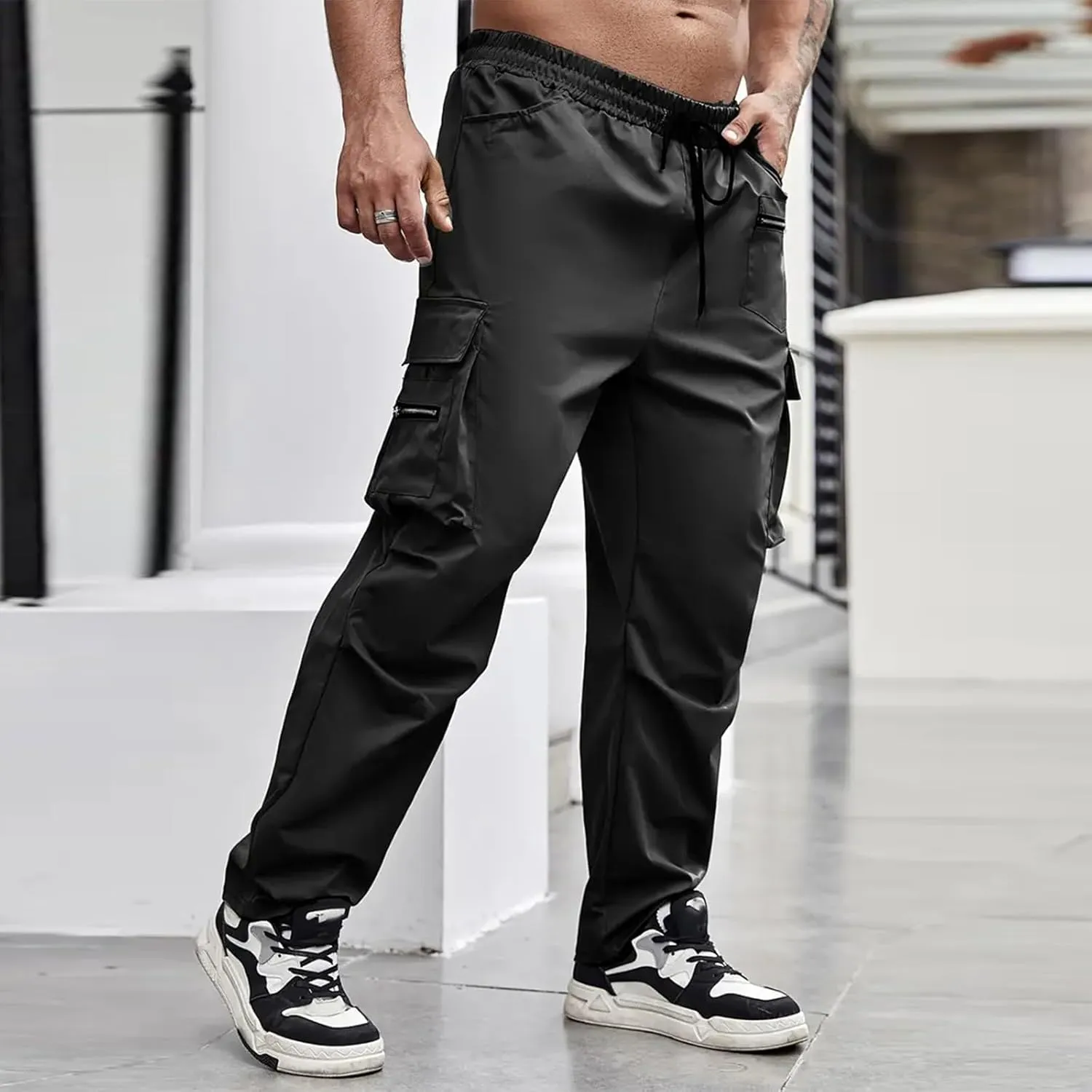 Tactical Pants for Men Athletic Training Camping Jogger Baggy Breathable Sweatpants Waist Drawstring Pant with Pocket