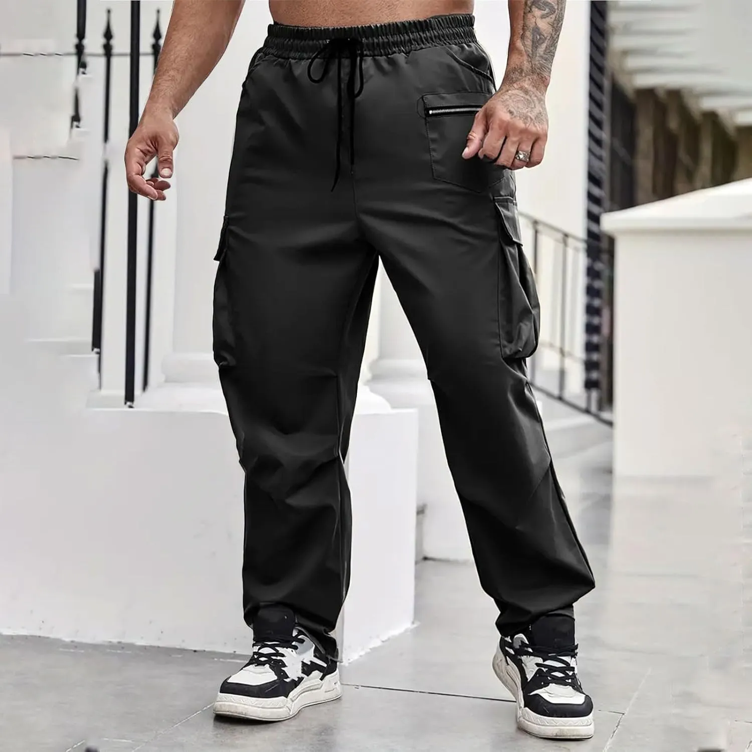 Tactical Pants for Men Athletic Training Camping Jogger Baggy Breathable Sweatpants Waist Drawstring Pant with Pocket