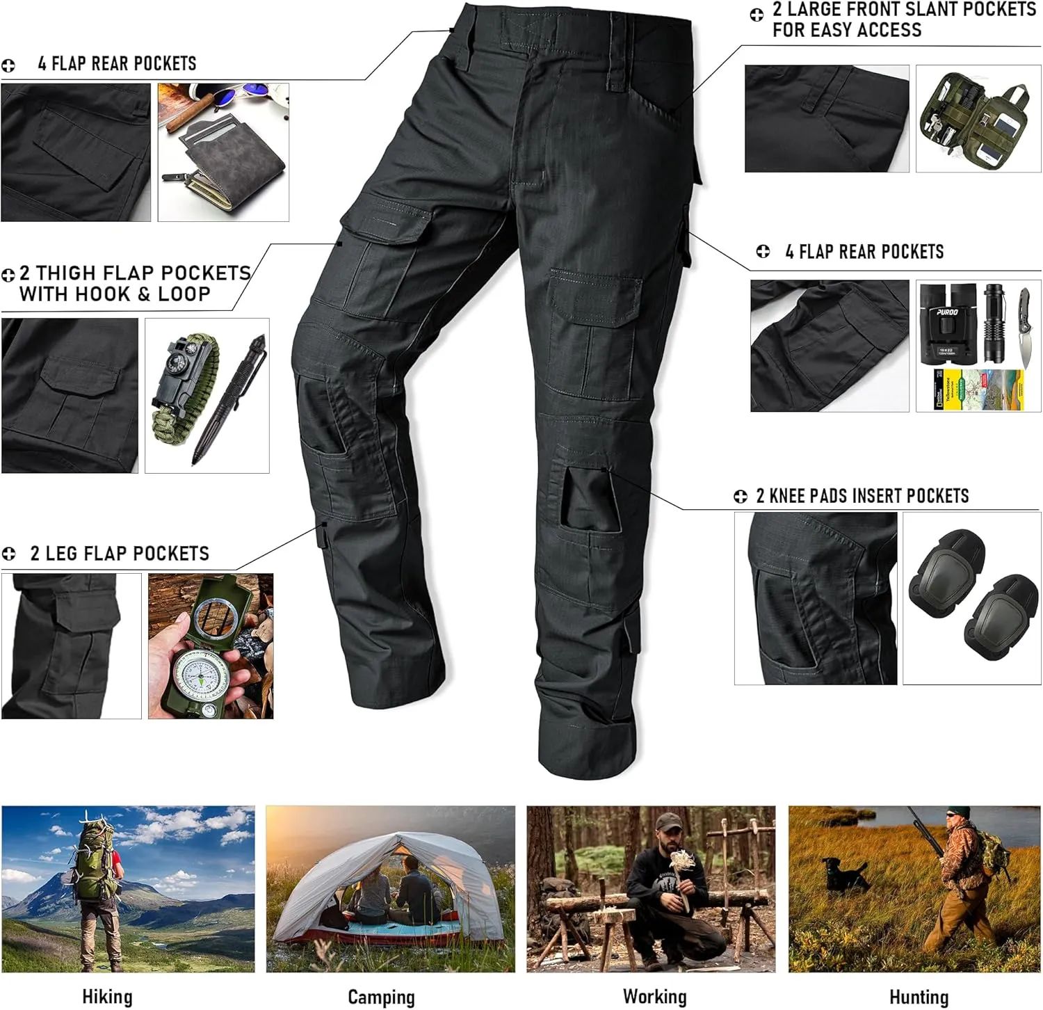 Tactical Pants for Men G3 Combat Pants with Knee Pads Waterproof Camo Cargo Pants for Airsoft Paintball