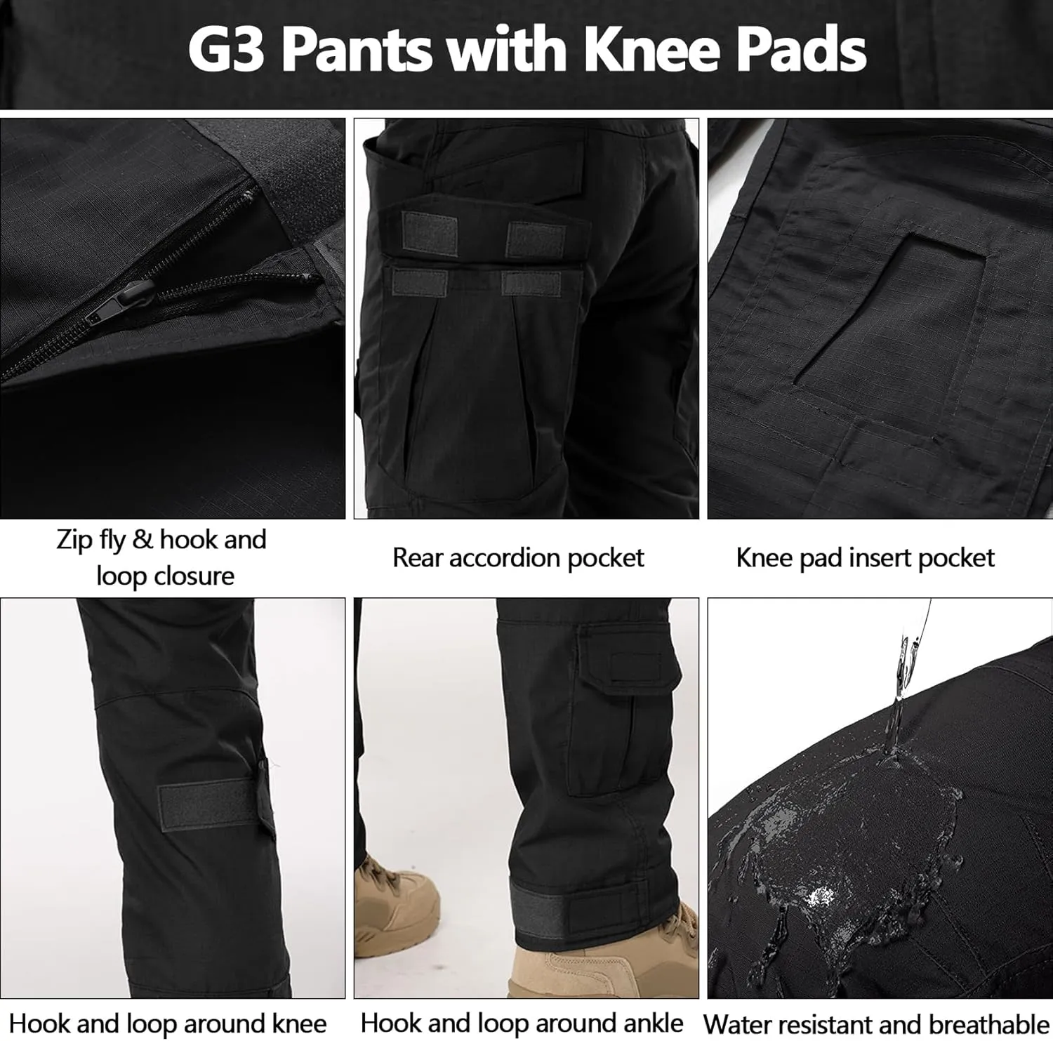 Tactical Pants for Men G3 Combat Pants with Knee Pads Waterproof Camo Cargo Pants for Airsoft Paintball