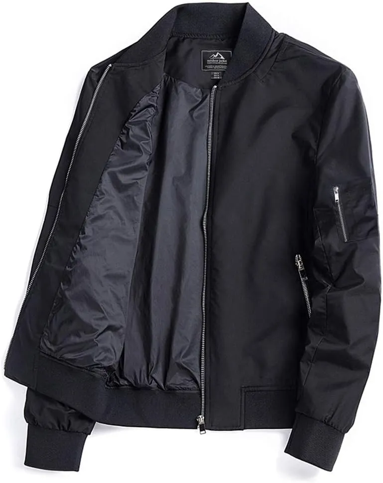 TACVASEN Men's Bomber Jacket Lightweight Casual Spring Fall Windbreaker Zip Up Coat with Pocket