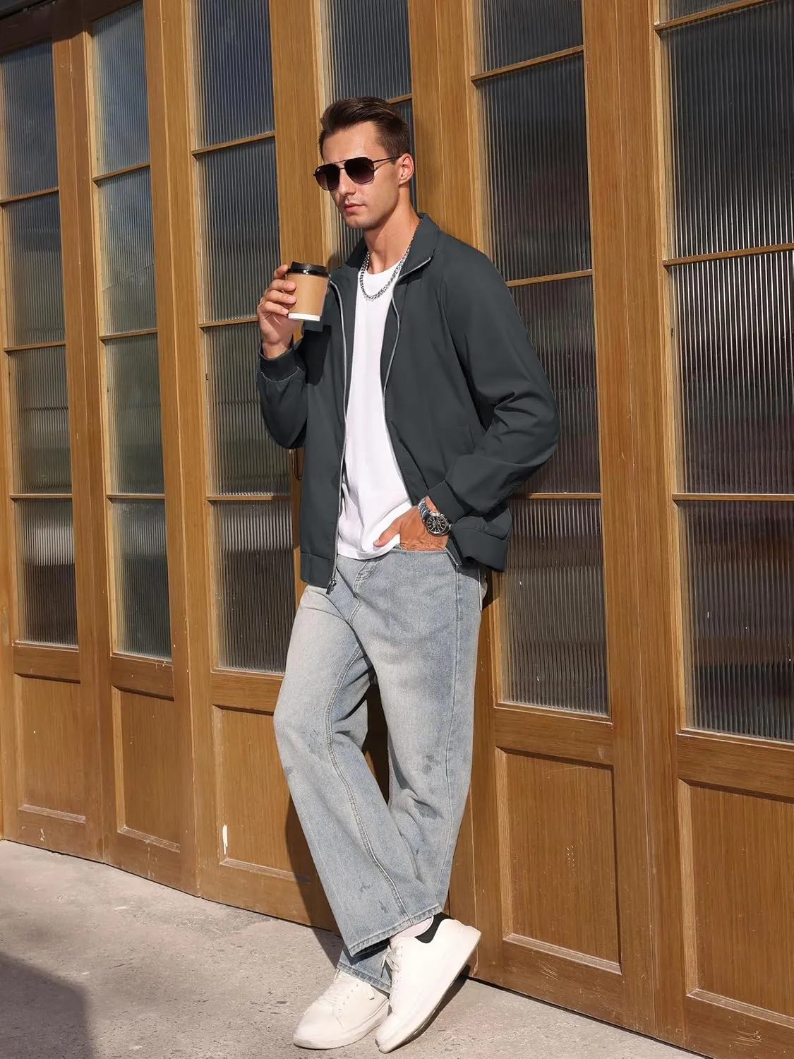 TACVASEN Men's Bomber Jacket Lightweight Casual Windproof Running Spring Windbreaker Sportswear Outerwear