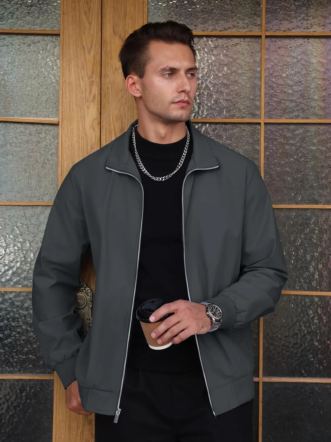 TACVASEN Men's Bomber Jacket Lightweight Casual Windproof Running Spring Windbreaker Sportswear Outerwear