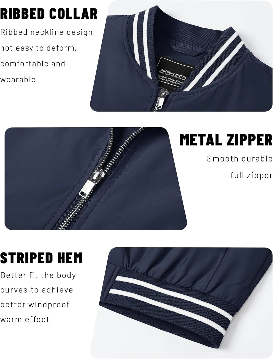 TACVASEN Men's Lightweight Jacket Casual Spring Fall Windbreaker Bomber Zip Up Coat With Pocket