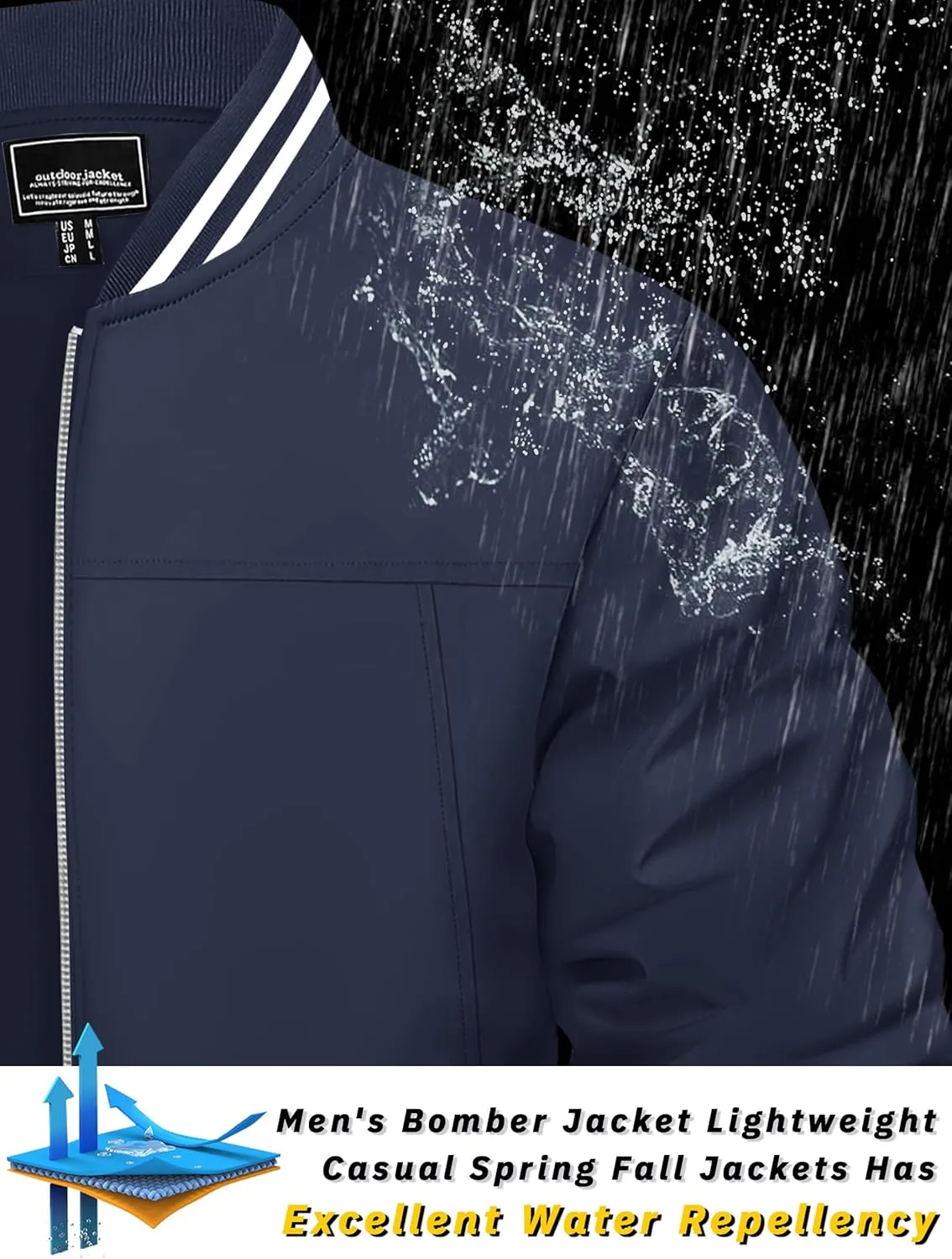 TACVASEN Men's Lightweight Jacket Casual Spring Fall Windbreaker Bomber Zip Up Coat With Pocket