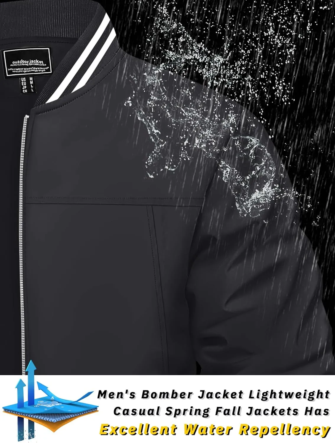 TACVASEN Men's Lightweight Jacket Casual Spring Fall Windbreaker Bomber Zip Up Coat With Pocket