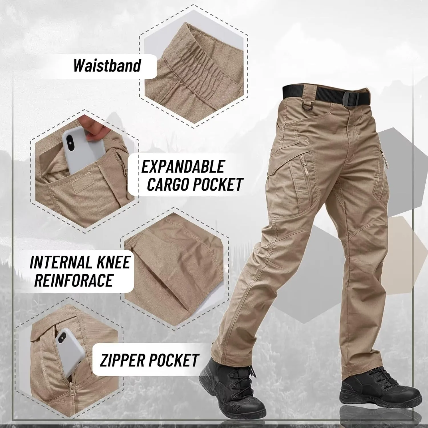 TACVASEN Men's Tactical Pants 9 Pockets Cargo Hiking Pants Lightweight Work Pants for Men Construction Water Resistant