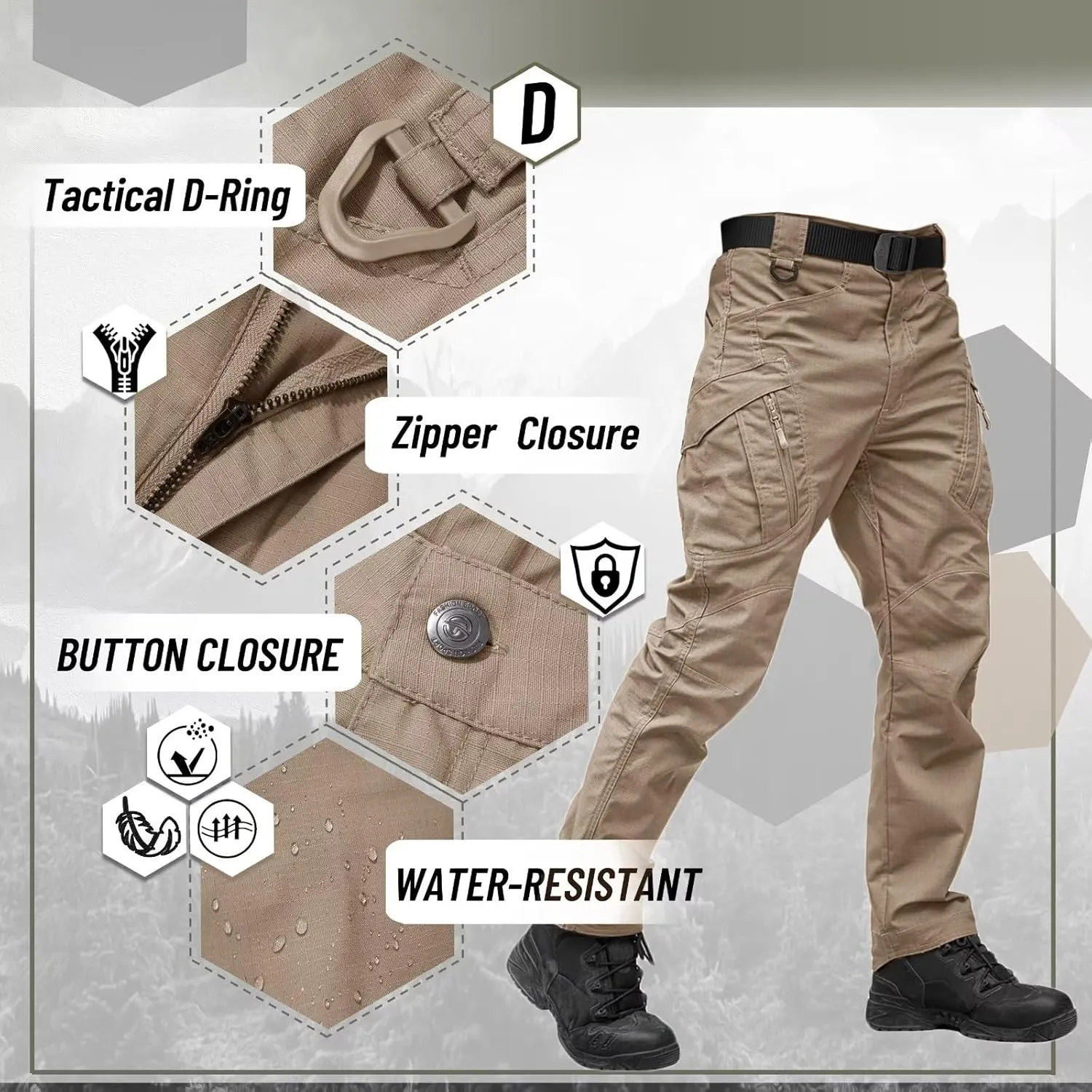 TACVASEN Men's Tactical Pants 9 Pockets Cargo Hiking Pants Lightweight Work Pants for Men Construction Water Resistant