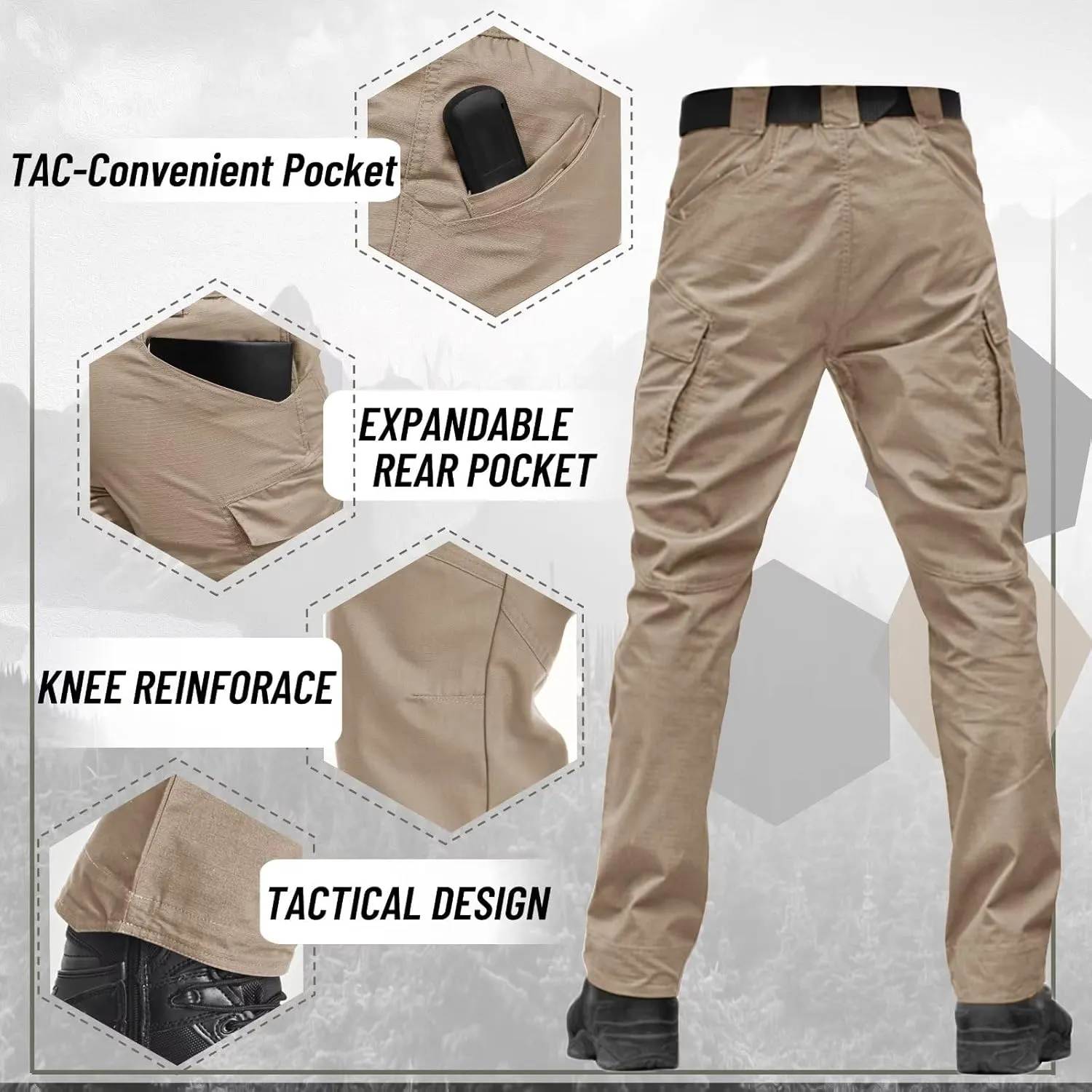 TACVASEN Men's Tactical Pants 9 Pockets Cargo Hiking Pants Lightweight Work Pants for Men Construction Water Resistant