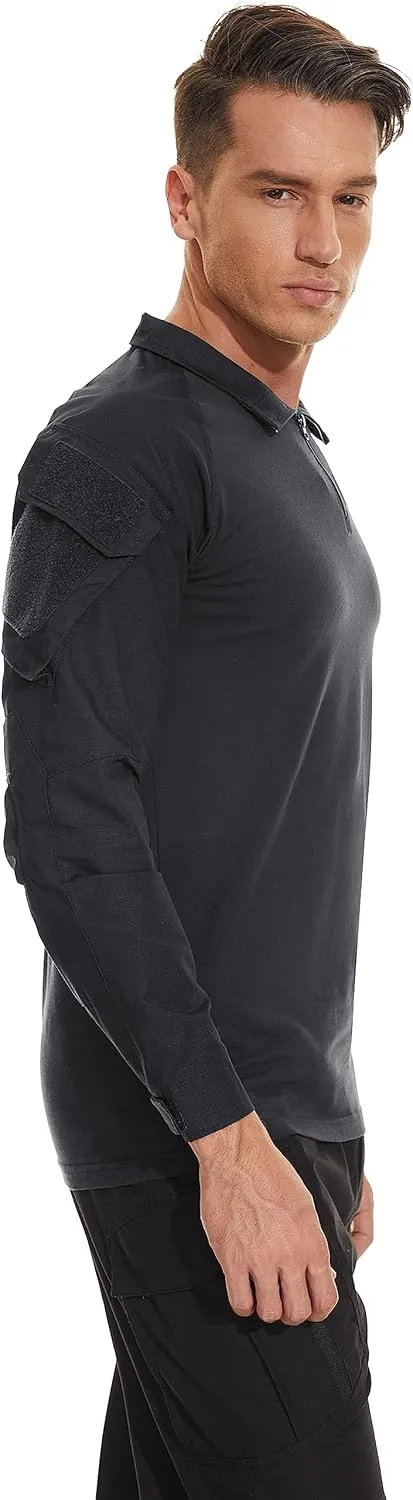 TACVASEN Men's Tactical Shirt Long Sleeve Combat Shirt 1/4 Zip with Pockets Military Army Paintball Airsoft Breathable