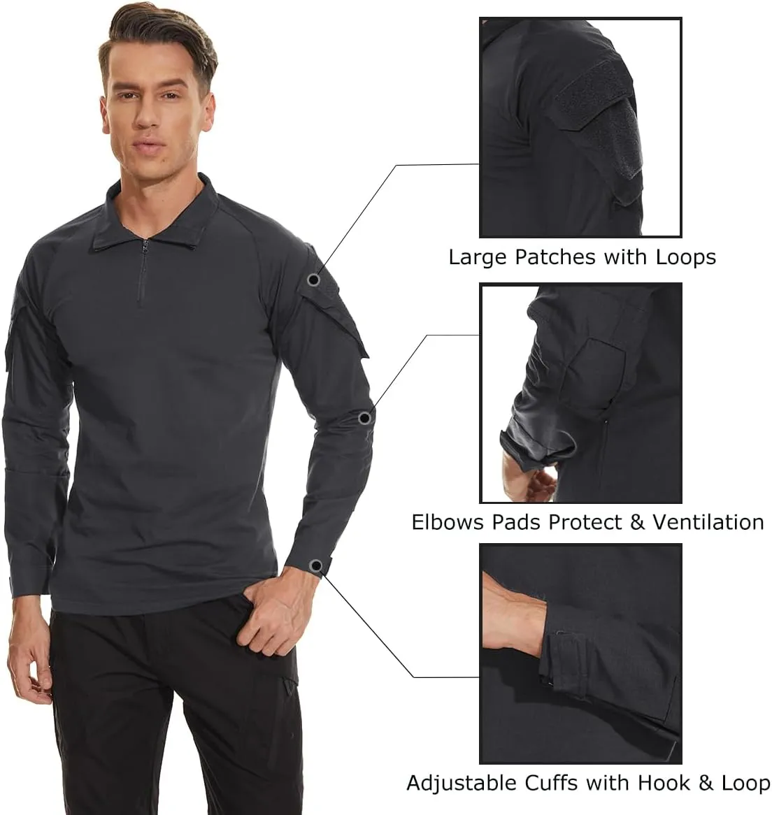 TACVASEN Men's Tactical Shirt Long Sleeve Combat Shirt 1/4 Zip with Pockets Military Army Paintball Airsoft Breathable