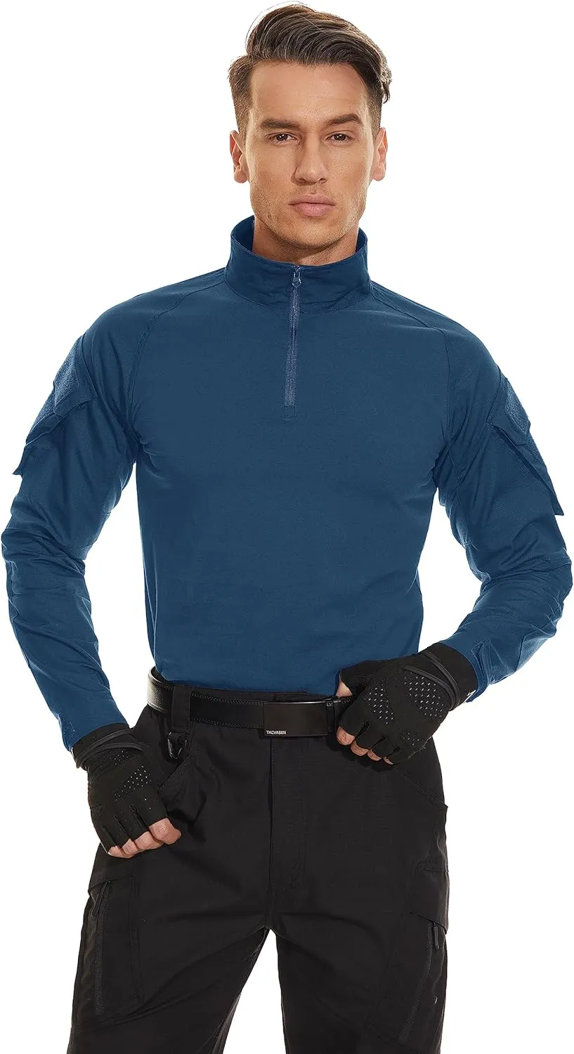 TACVASEN Men's Tactical Shirt Long Sleeve Combat Shirt 1/4 Zip with Pockets Military Army Paintball Airsoft Breathable