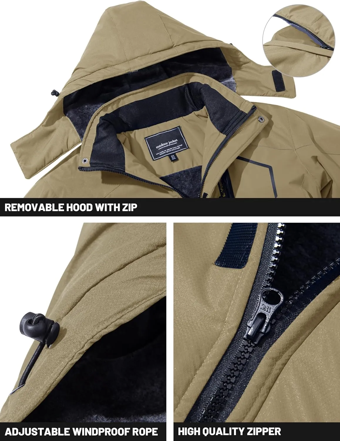 TACVASEN Men's Winter Skiing Jackets Water Resistant Fleece Coats Insulated Thermal Snowboard Jacket Parka Raincoat with Hood