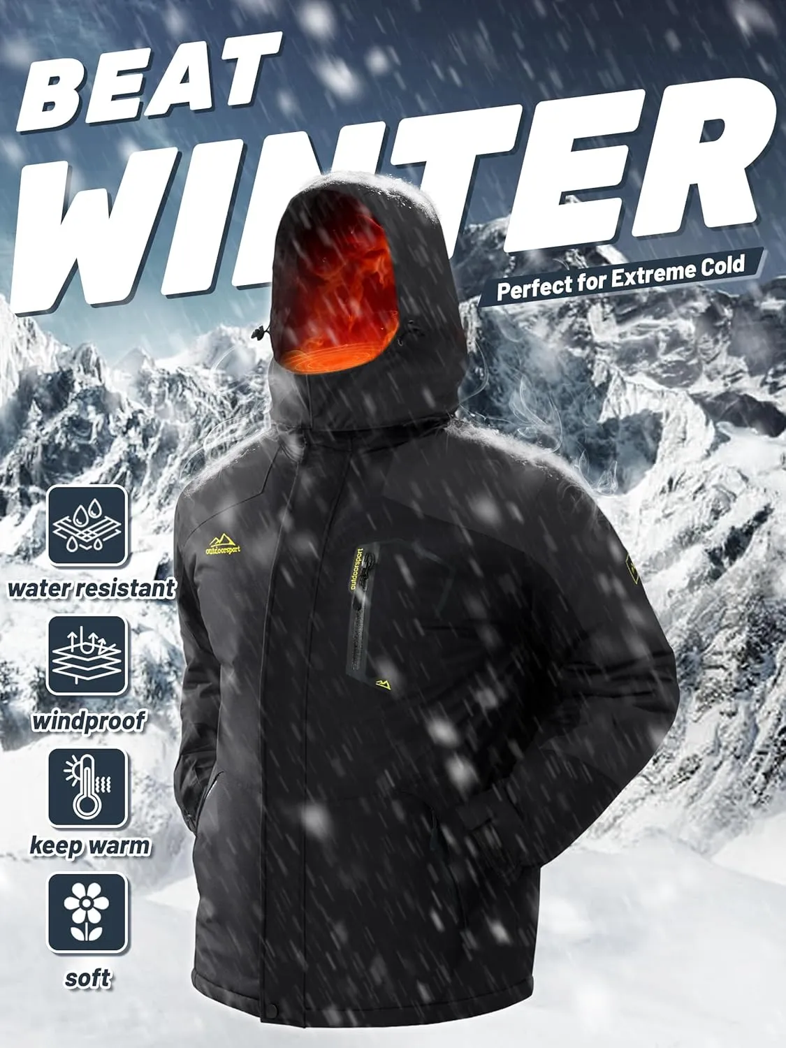 TACVASEN Men's Winter Skiing Jackets Water Resistant Fleece Coats Insulated Thermal Snowboard Jacket Parka Raincoat with Hood