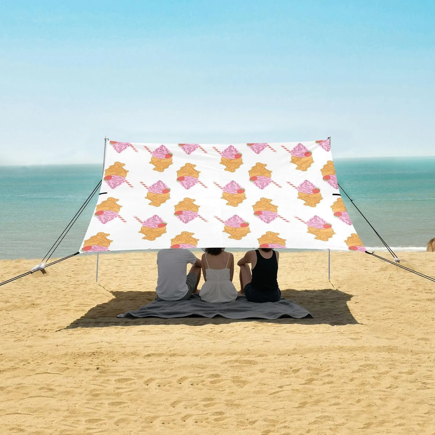 Taiyaki Fish Ice Cream Cone Beach Camping Tent Sun Shelter for Whole Family, Beach Shade Canopy with UPF50  UV Protection,Easy Set Up and Carry,Outdoor Shade for Trips, Fishing, Backyard Fun Pi