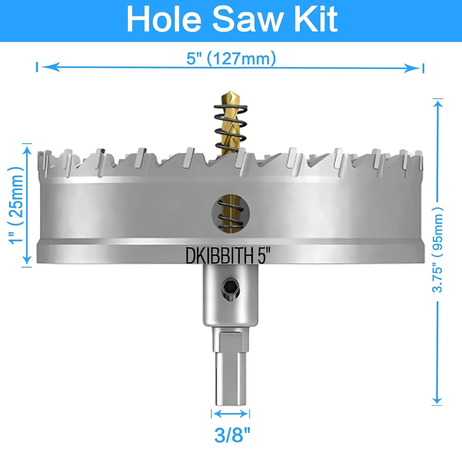 TCT Hole Saw Set, 5"(127mm) Heavy Duty Tungsten Carbide Tipped Hole Cutters for Stainless Steel Mild Steel Copper Iron Brass Plastic and More, with Titanium-Plated Pilot Drill Bits