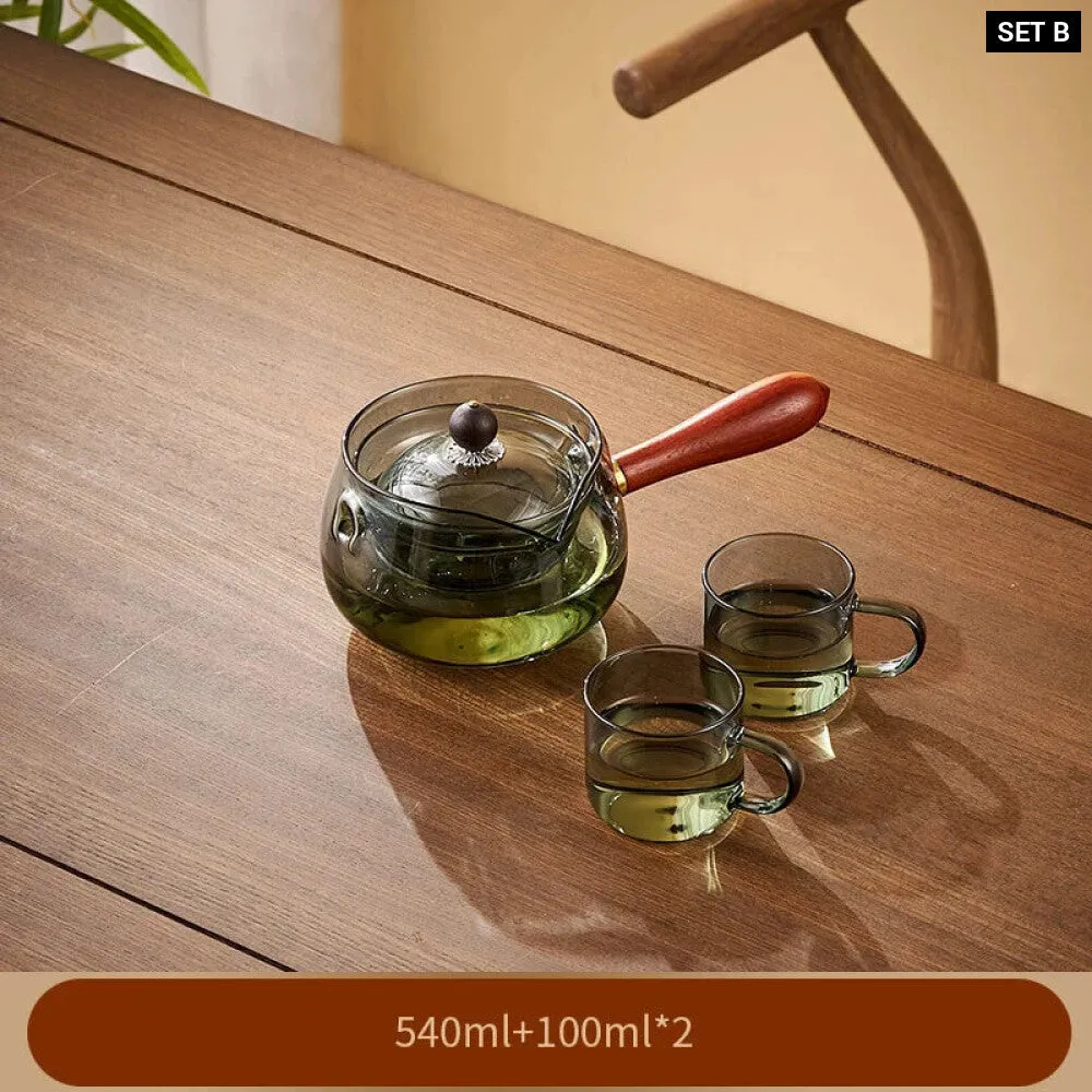 Tea Ceremony Glass Teapot Set with Wood Handle