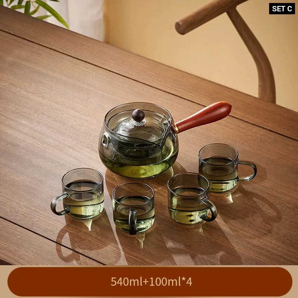 Tea Ceremony Glass Teapot Set with Wood Handle