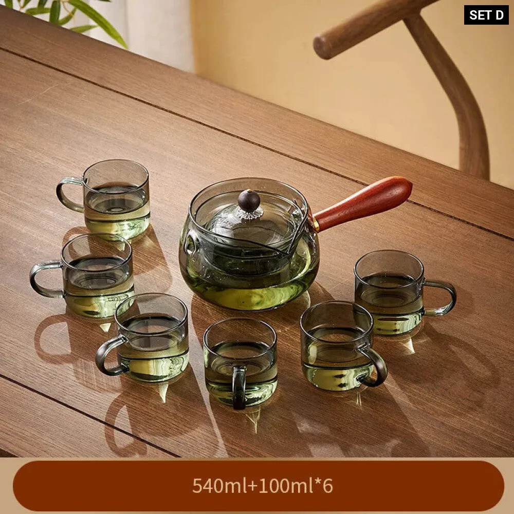 Tea Ceremony Glass Teapot Set with Wood Handle