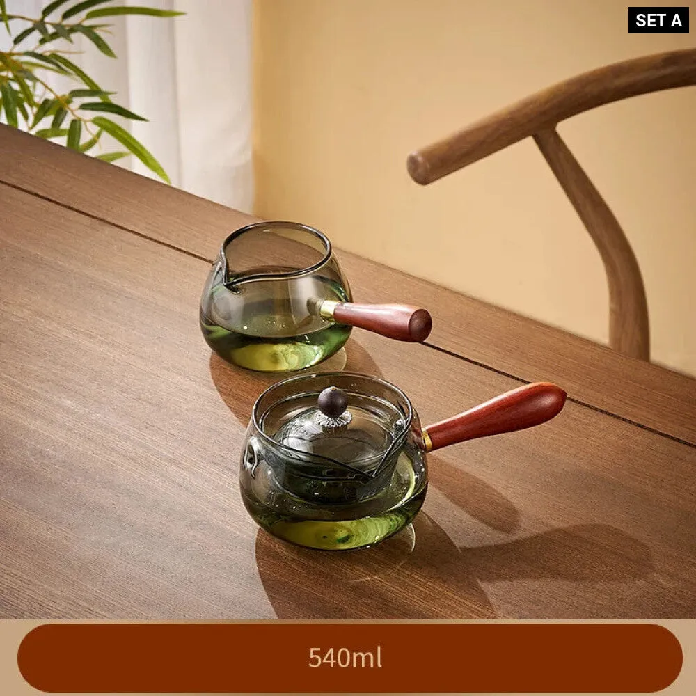 Tea Ceremony Glass Teapot Set with Wood Handle