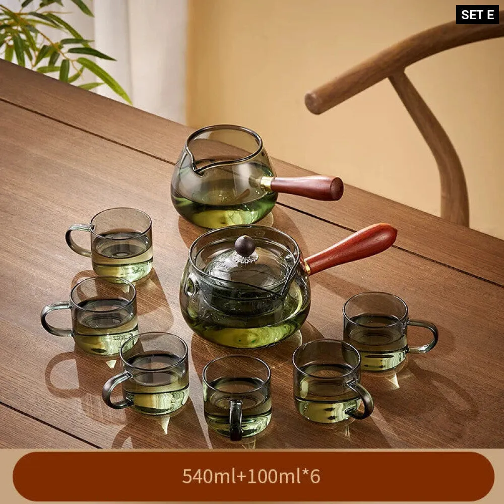 Tea Ceremony Glass Teapot Set with Wood Handle