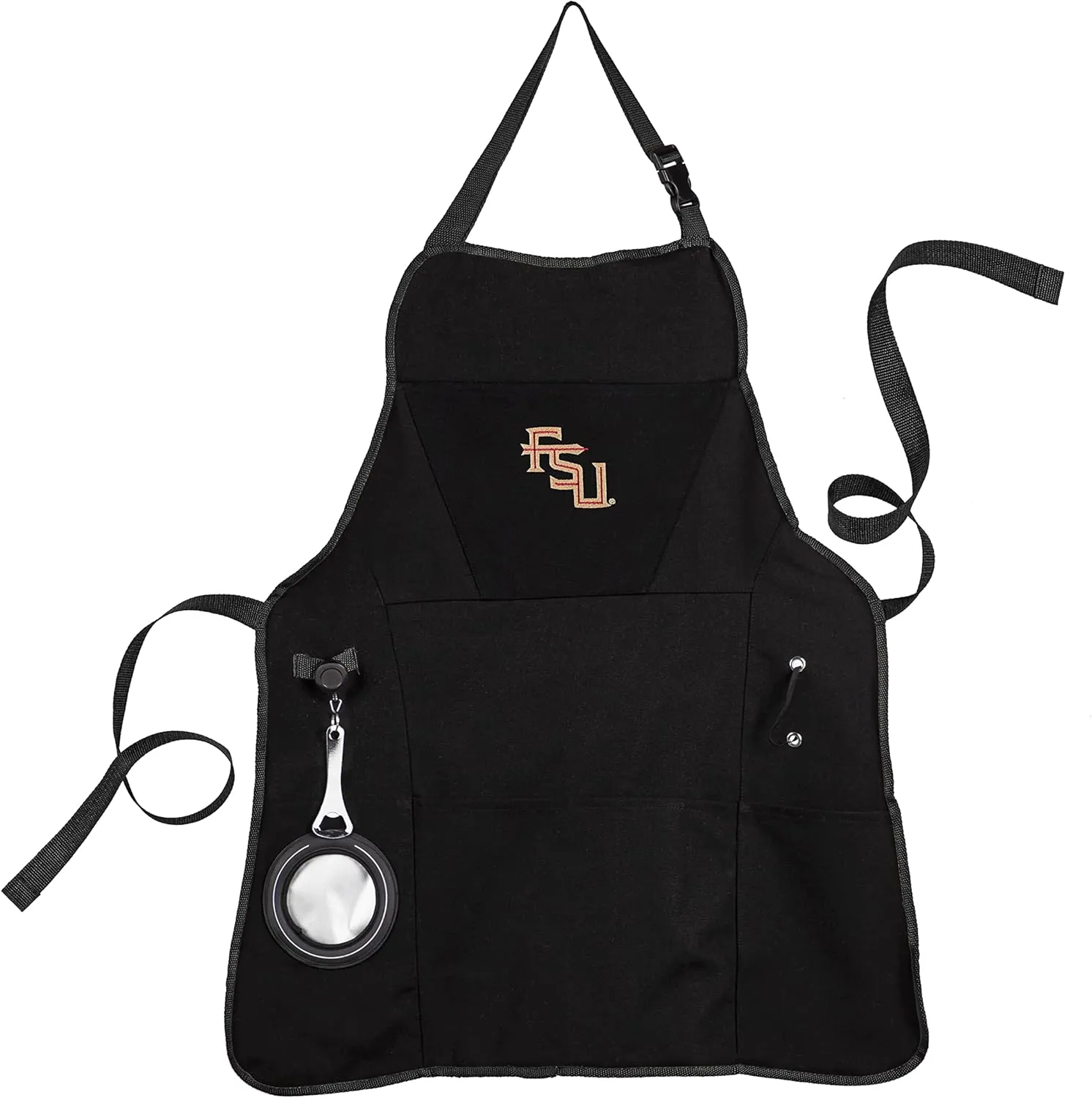 Team Sports America Outdoor Colligiate Black Grilling Apron | Florida State University | Made of Durable Cotton | Beverage Opener and Multi-Tool |Sports and Tailgaiting Apparel