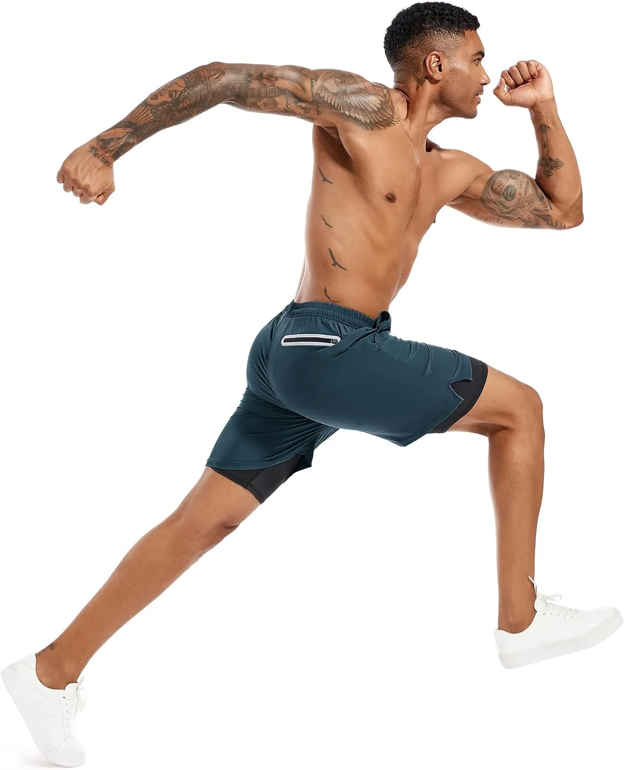 TENJOY Men's 2 in 1 Running Shorts 5 in or 7 in Quick Dry Gym Athletic Workout Shorts for Men with Phone Pockets