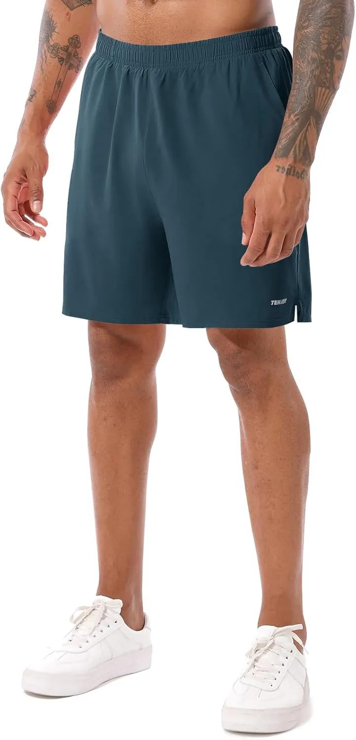 TENJOY Men's 2 in 1 Running Shorts 5 in or 7 in Quick Dry Gym Athletic Workout Shorts for Men with Phone Pockets