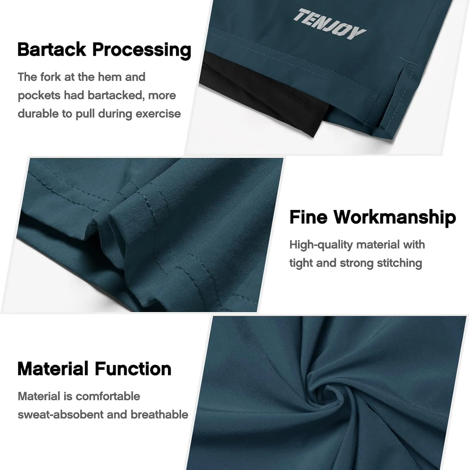 TENJOY Men's 2 in 1 Running Shorts 5 in or 7 in Quick Dry Gym Athletic Workout Shorts for Men with Phone Pockets