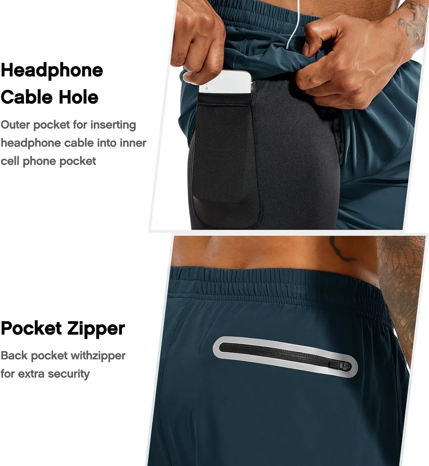 TENJOY Men's 2 in 1 Running Shorts 5 in or 7 in Quick Dry Gym Athletic Workout Shorts for Men with Phone Pockets