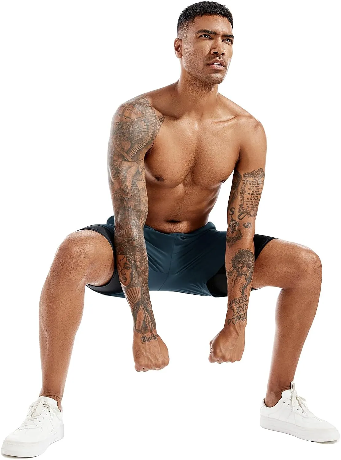 TENJOY Men's 2 in 1 Running Shorts 5 in or 7 in Quick Dry Gym Athletic Workout Shorts for Men with Phone Pockets