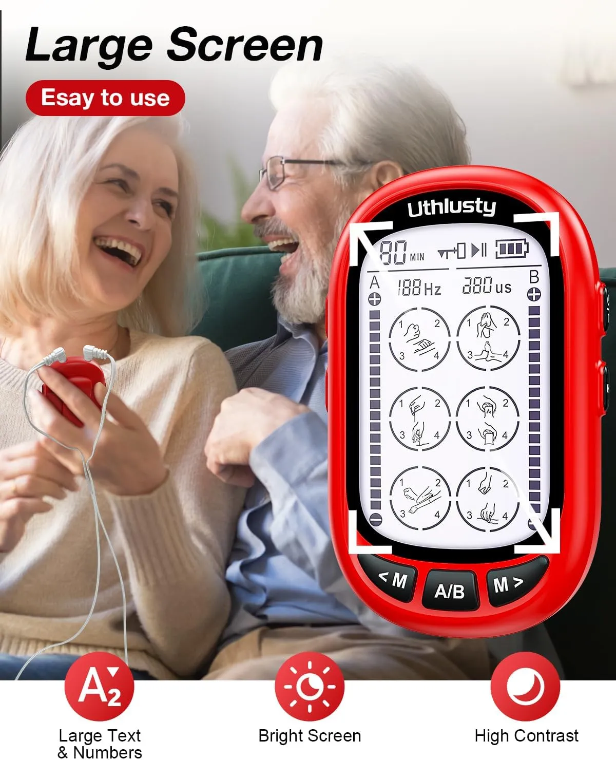 TENS Unit Muscle Stimulator for Pain Relief Therapy–Dual Channel 24 Modes TENS Machine&EMS Muscle Stimulator,Upgraded Large Screen Portable Muscle Stimulator for Back,Shoulder,& Neck Pain with 10 Pads