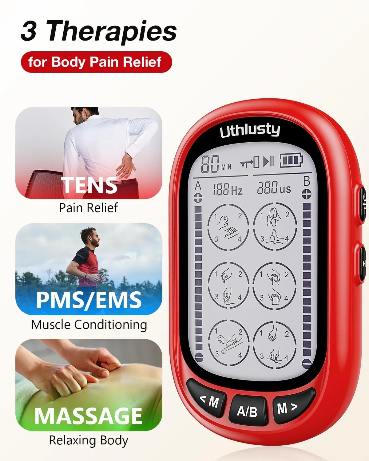 TENS Unit Muscle Stimulator for Pain Relief Therapy–Dual Channel 24 Modes TENS Machine&EMS Muscle Stimulator,Upgraded Large Screen Portable Muscle Stimulator for Back,Shoulder,& Neck Pain with 10 Pads