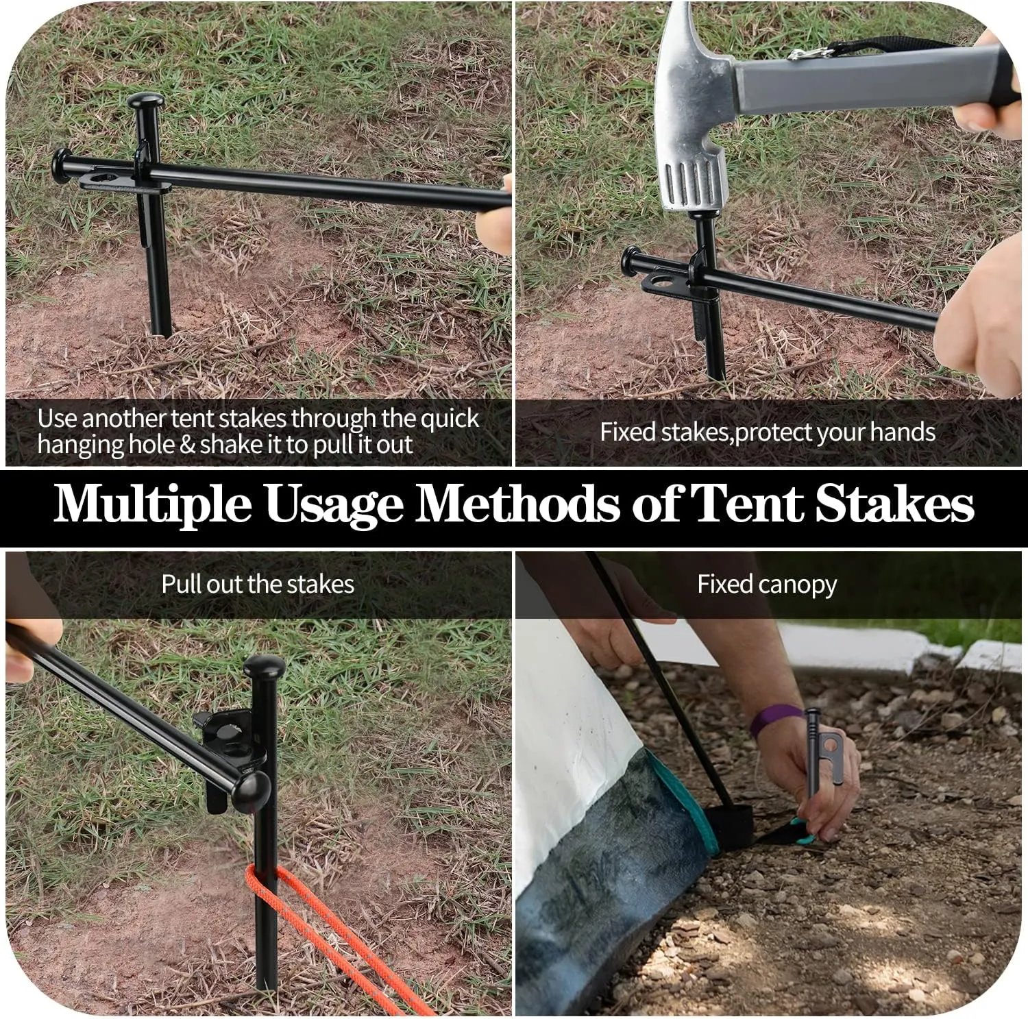 Tent Stakes and Hammer Set, 32 Pack 16in Heavy Duty Forged Steel Tent Stakes   12in Heavy Duty Camping Hammer   Storage Pouch, Available in Rocky Place(32 Pack 16in Stakes   Hammer)