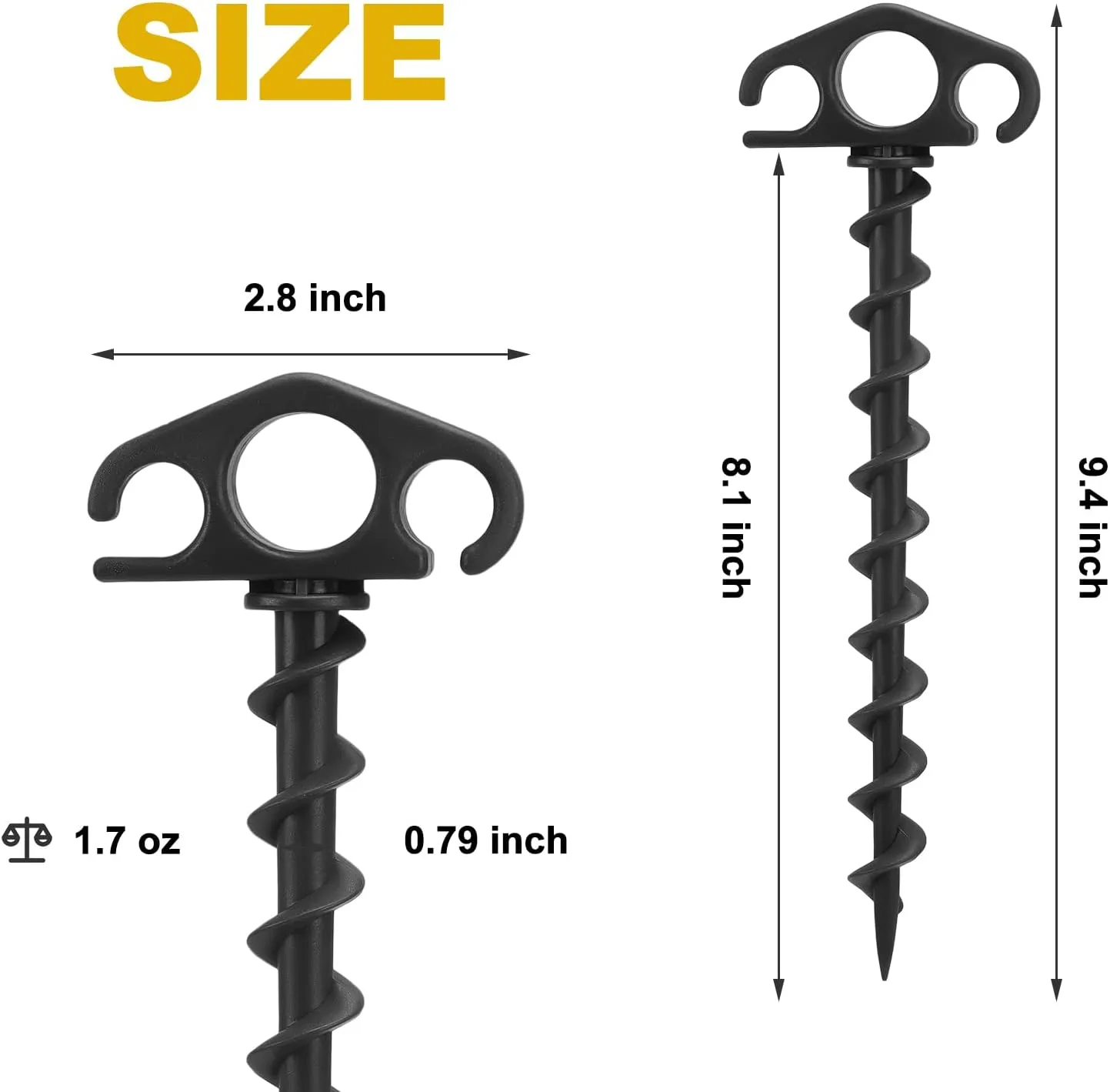 Tent Stakes Sand Stakes for Beach Tent 10 Pack Spiral Anchor Stakes 9.4 Inch Heavy Duty Screw Canopy Stakes for Camping, Hiking and More(10, Black)