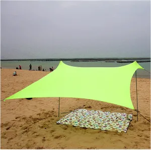 Tent Tarps Large Portable Shelter Tarp Beach Sunshade UPF50 Sun Shade Canopy Tent with 4 Aluminum Poles 4 Sandbag Anchors and 1 Storage Bag for Backpacking, Hiking (Color : Blue) (Green)
