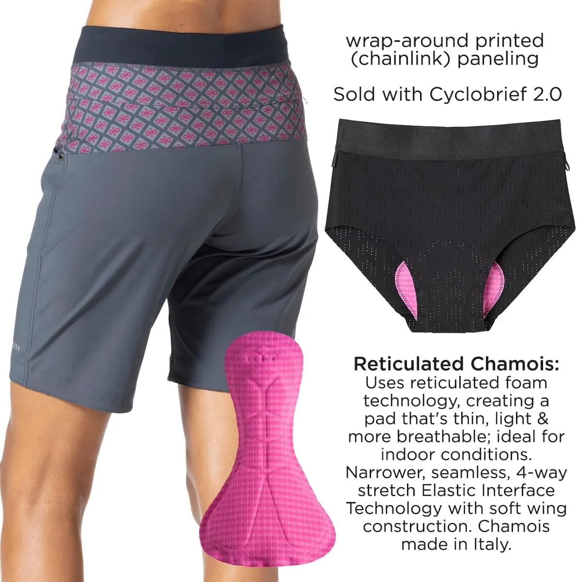 Terry Vista Bike Short, Womens 2 Piece Set: 10 Inch Inseam Mountain Bike Short & Removeable Padded Cycling Brief