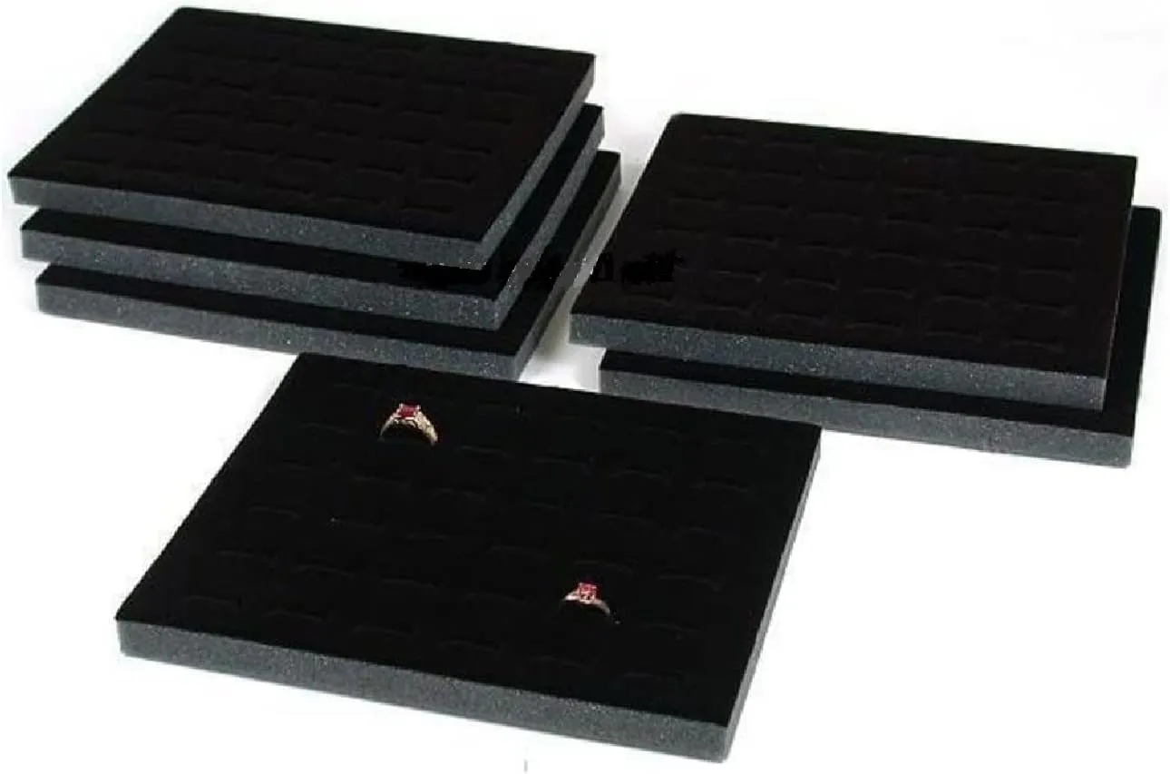 The Display Guys ~ 6pcs Deluxe Black Velvet Ring Foam 36 Slot Jewelry Travel Ring Insert Display Pad Holder