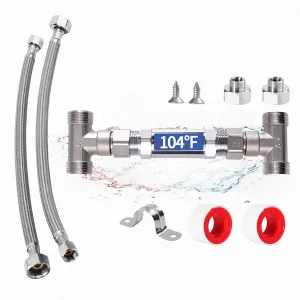 Thermal Bypass Sensor Valve – Compatible with watts 500800, 500805, grundfos UP Comfort & Most Hot Water Recirculating Pumps – 304 SS, Includes 2 x 12" Hoses – 3-Yr Warranty