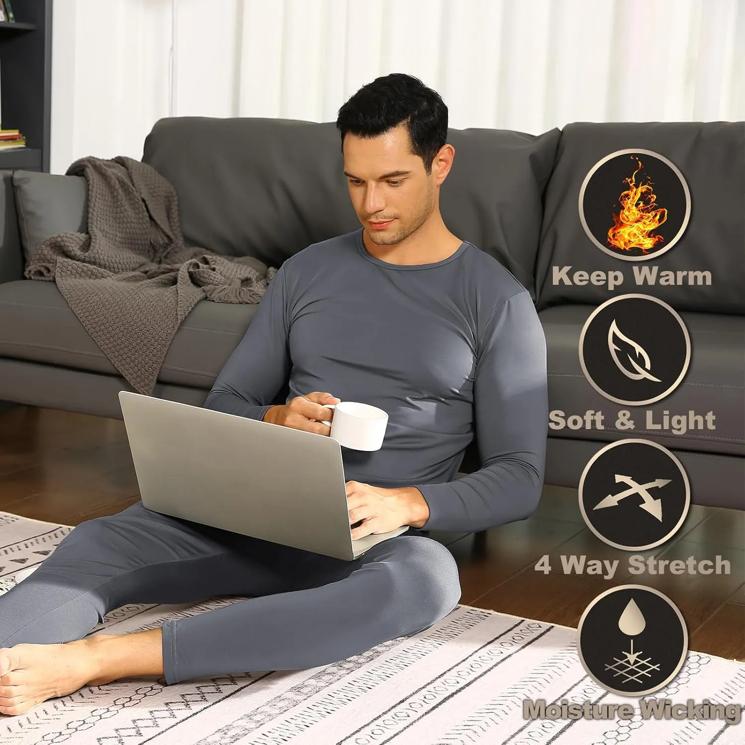 Thermal Underwear for Men Fleece Lined Long Johns Thermals Top and Bottom Set Base Layer for Cold Weather