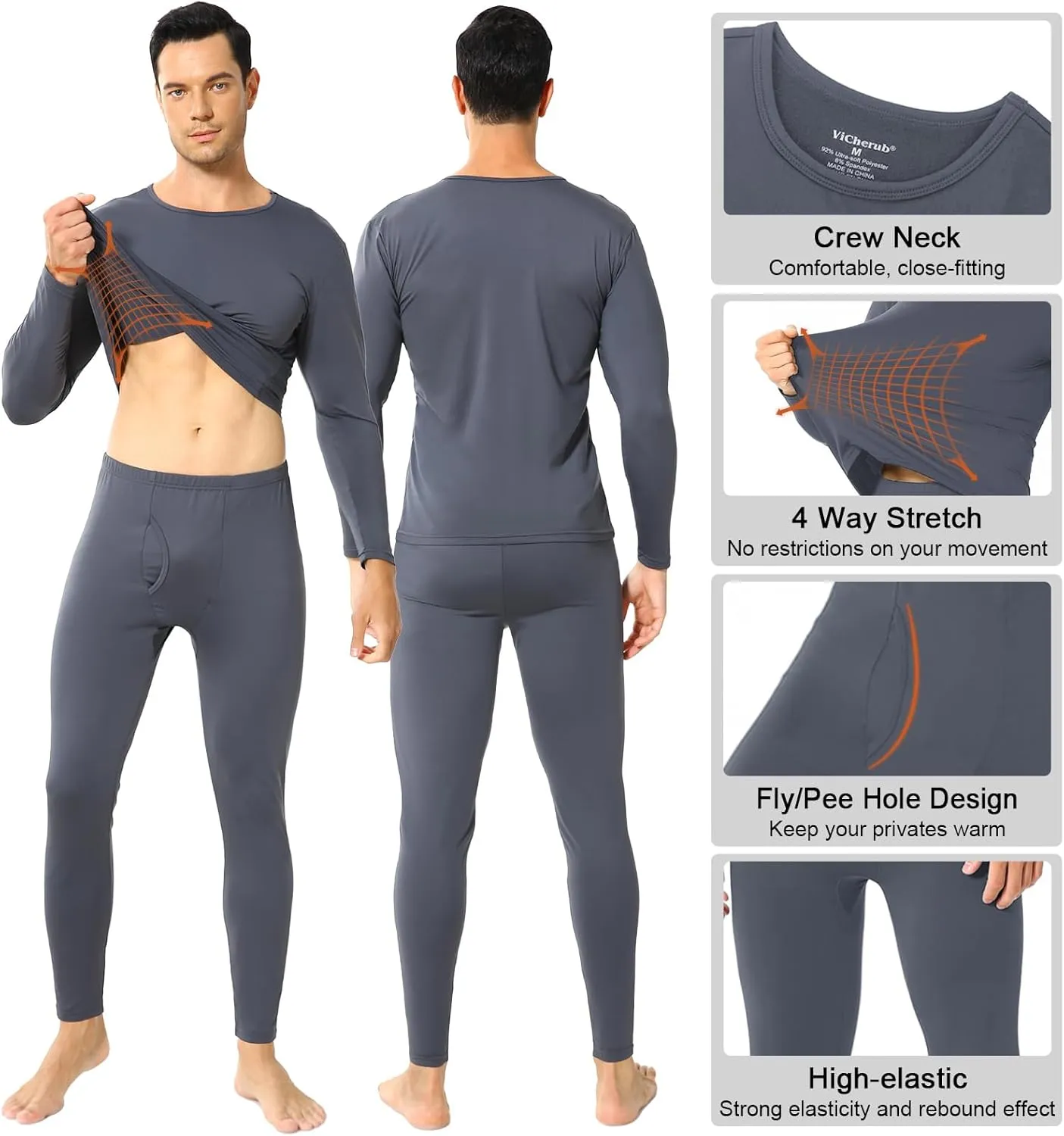 Thermal Underwear for Men Fleece Lined Long Johns Thermals Top and Bottom Set Base Layer for Cold Weather