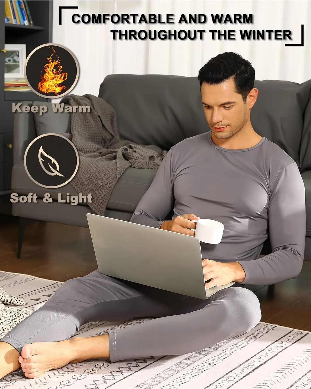 Thermal Underwear for Men Fleece Lined Long Johns Thermals Top and Bottom Set Base Layer for Cold Weather