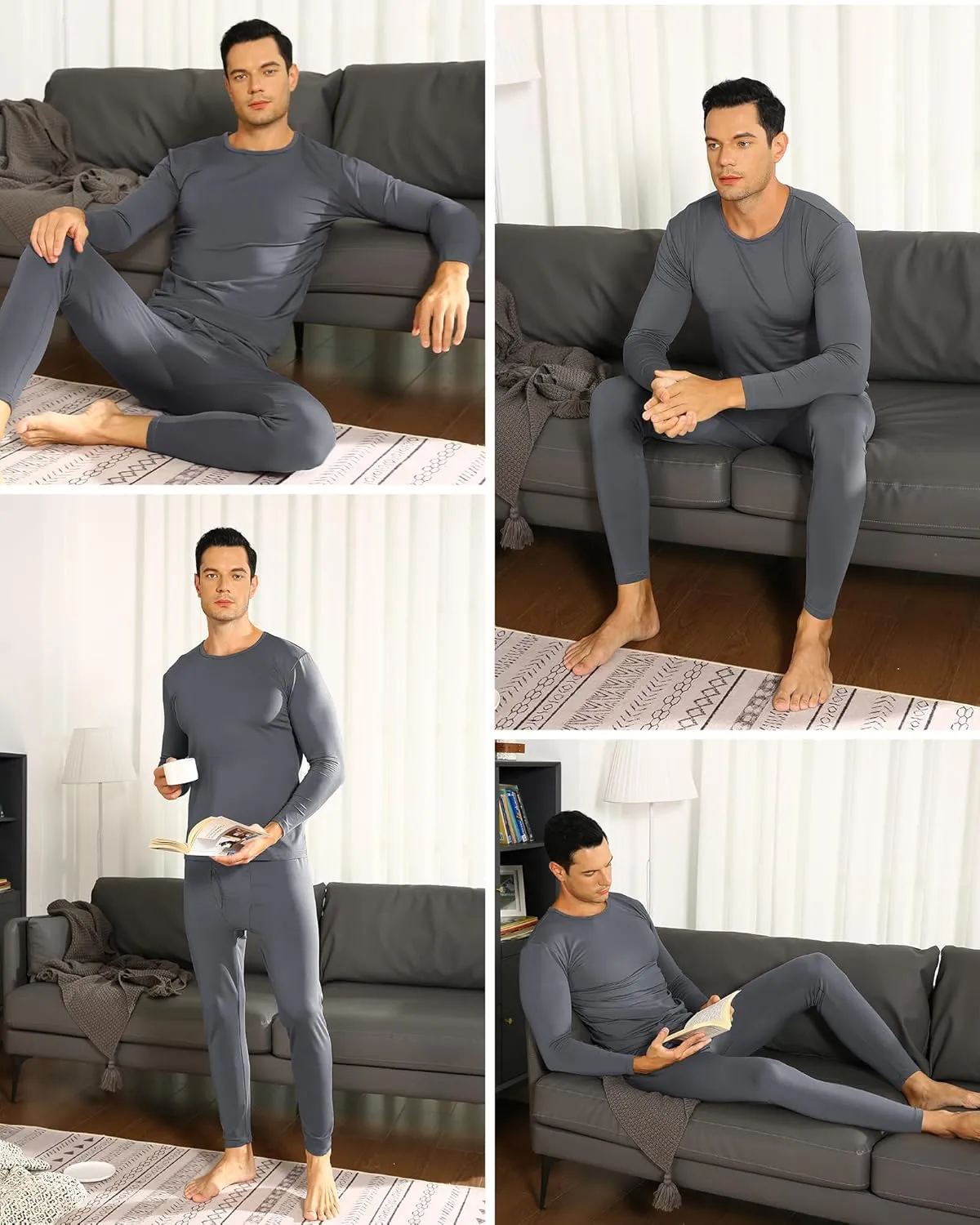 Thermal Underwear for Men Fleece Lined Long Johns Thermals Top and Bottom Set Base Layer for Cold Weather