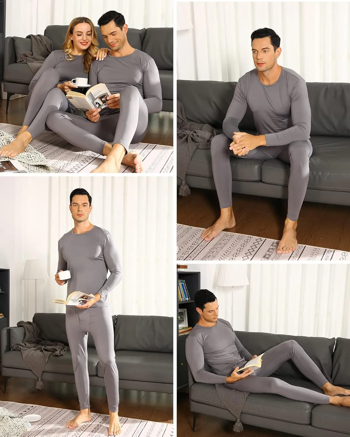 Thermal Underwear for Men Fleece Lined Long Johns Thermals Top and Bottom Set Base Layer for Cold Weather