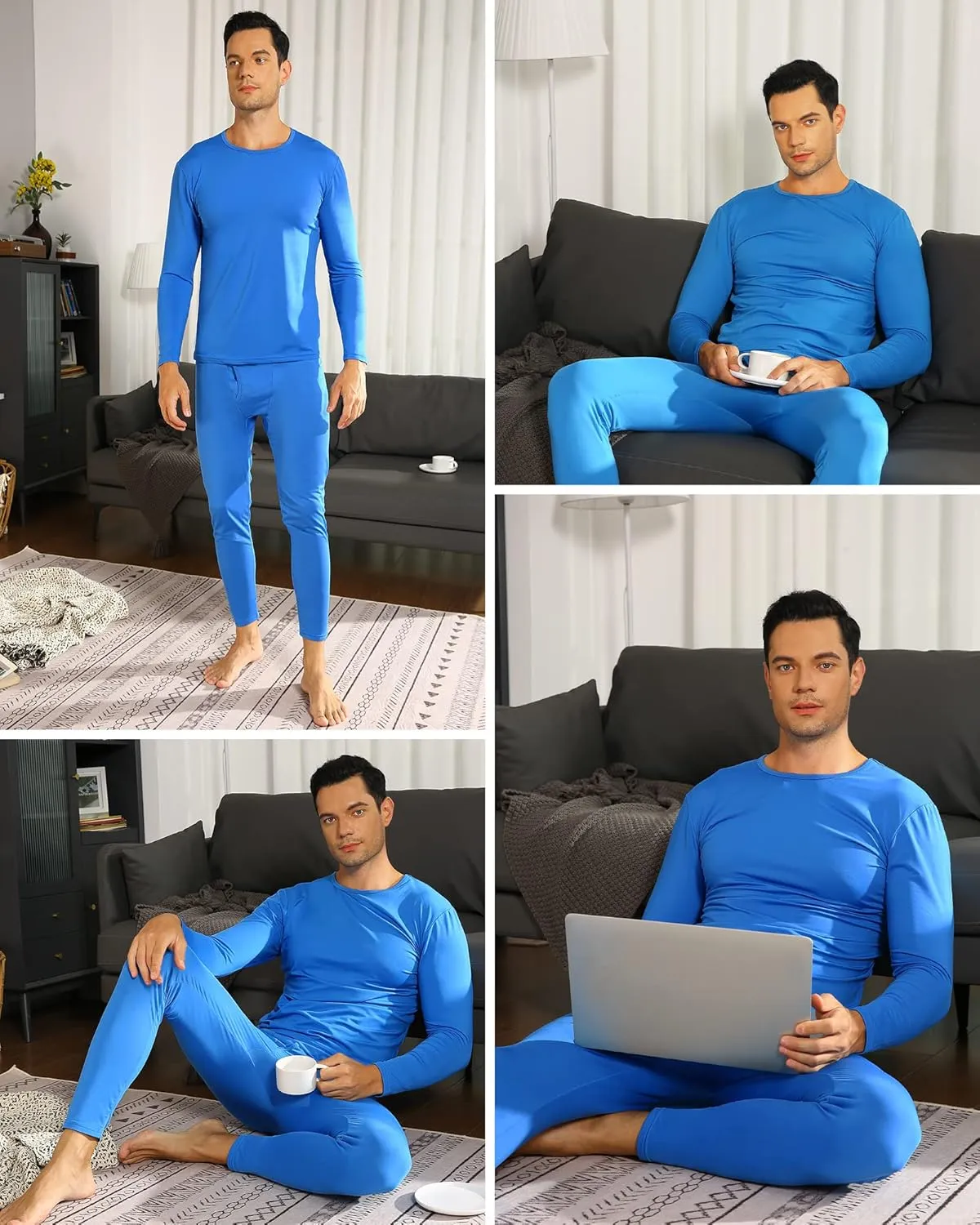 Thermal Underwear for Men Fleece Lined Long Johns Thermals Top and Bottom Set Base Layer for Cold Weather
